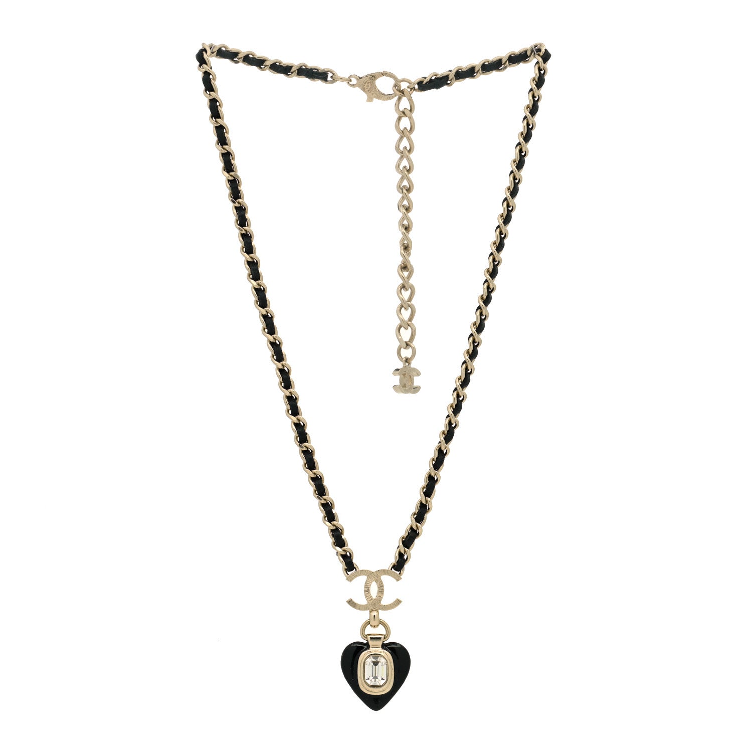 Chanel Lambskin Crystal Pearl CC Heart Drop Necklace Gold Black 3 of 5