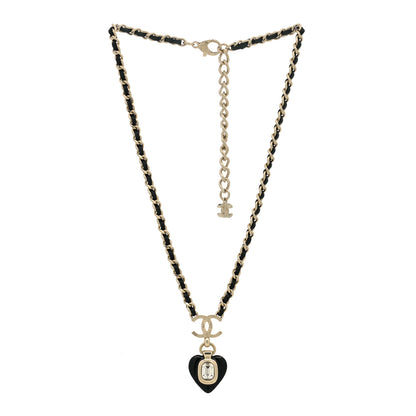 Chanel Lambskin Crystal Pearl CC Heart Drop Necklace Gold Black 3 of 5