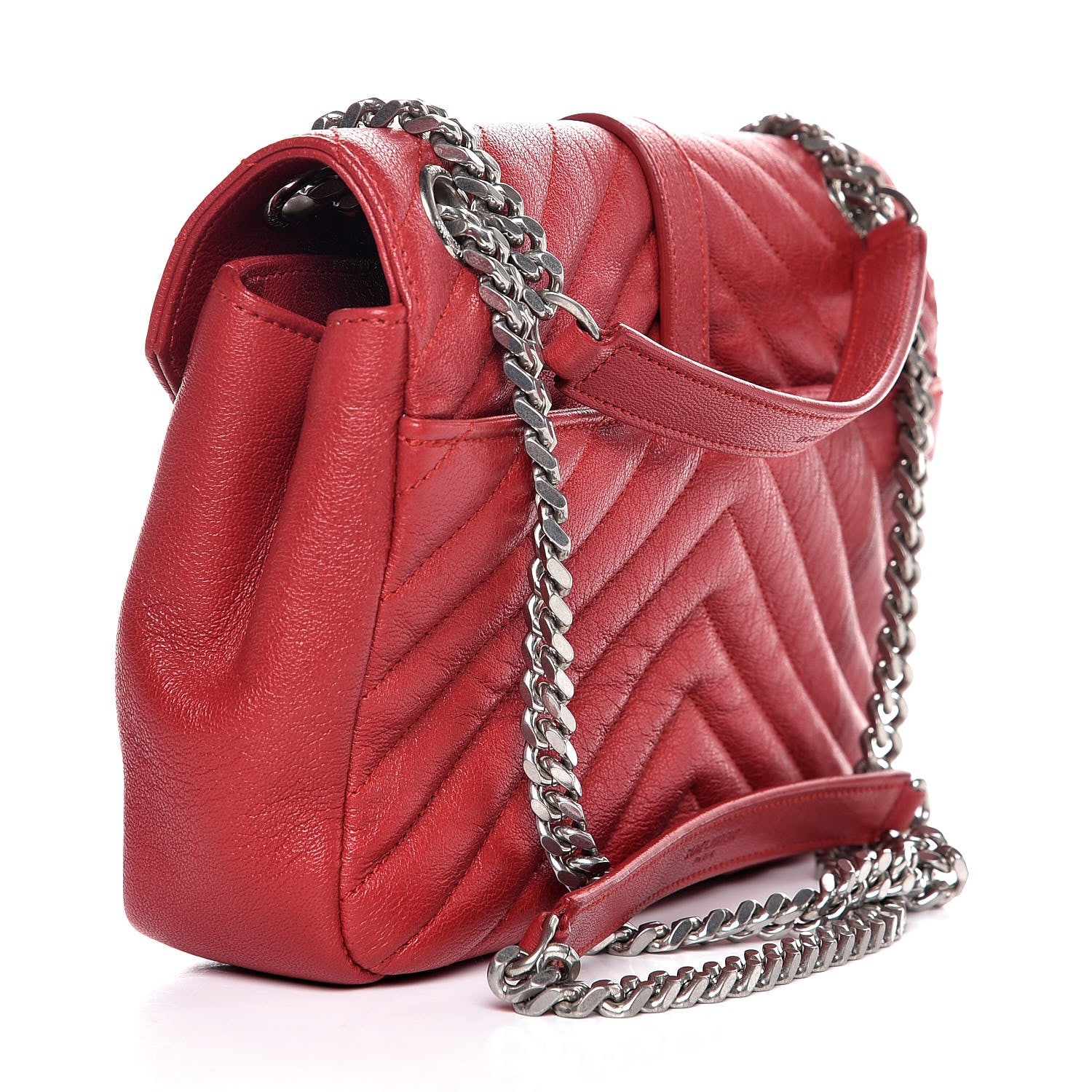 Saint Laurent Sheepskin Matelasse Chevron Medium Monogram Chain Bag Red 3 of 8
