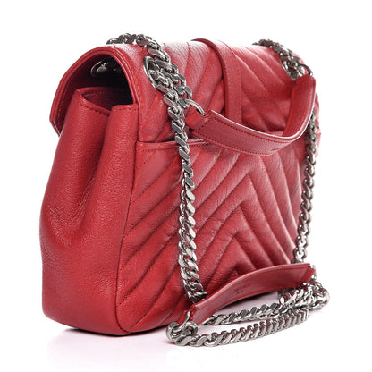 Saint Laurent Sheepskin Matelasse Chevron Medium Monogram Chain Bag Red 3 of 8