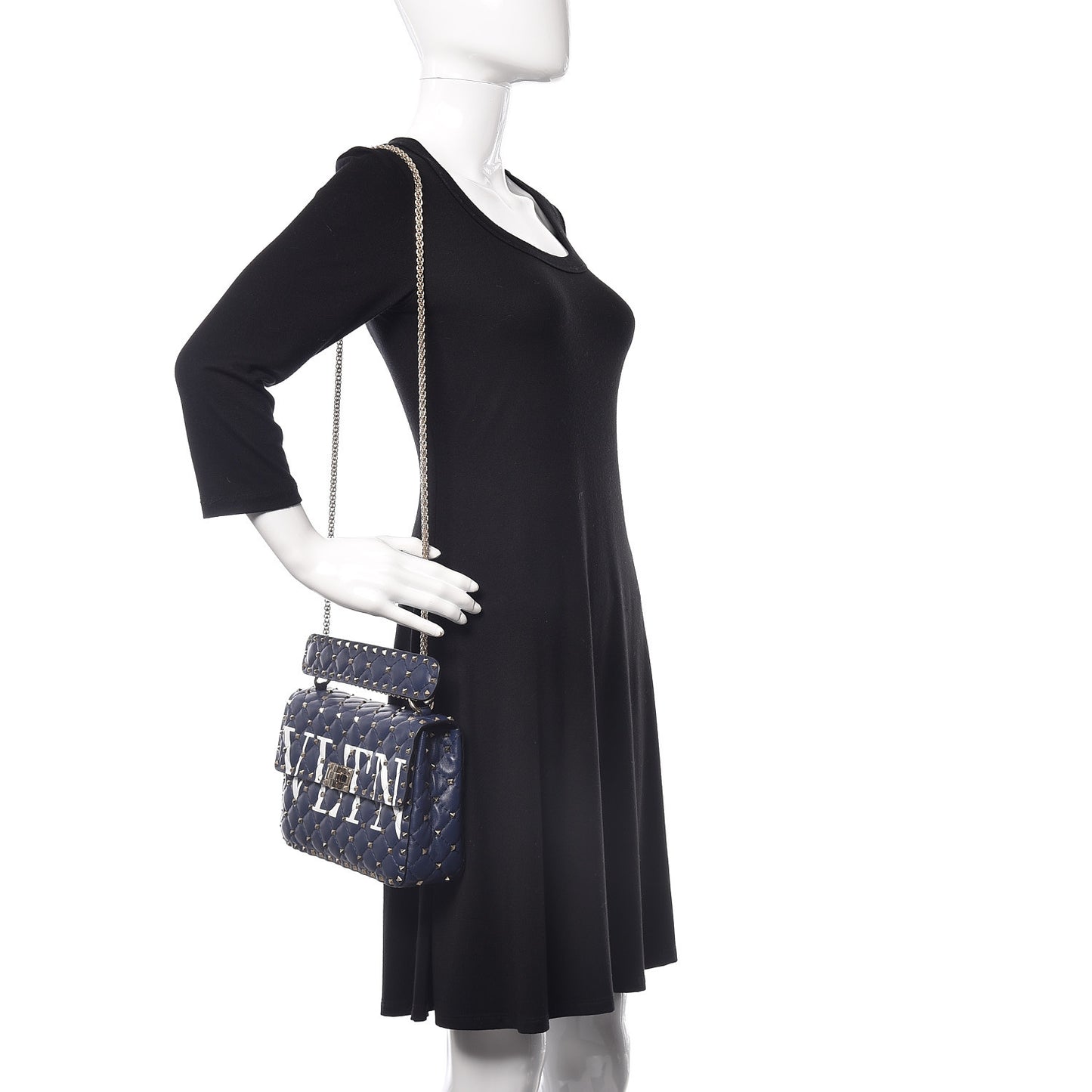 Nappa VLTN Print Medium Rockstud Spike Shoulder Bag Pure Blue White