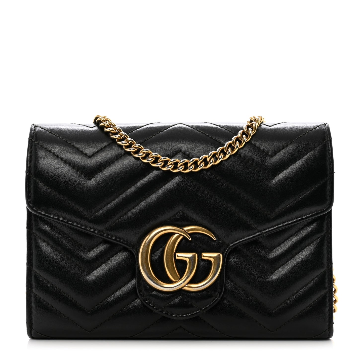 Calfskin Matelasse GG Marmont Chain Wallet Black