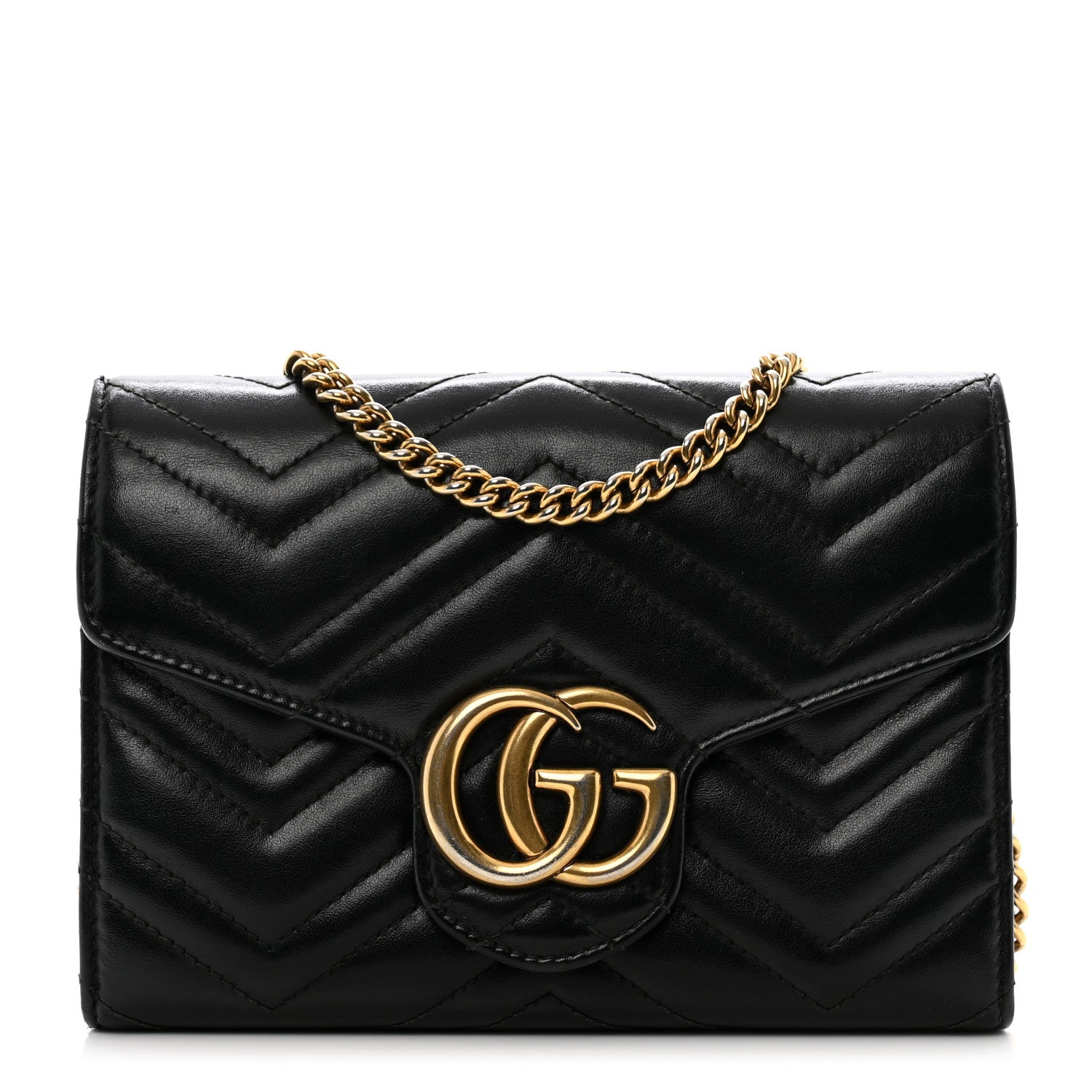 Gucci Calfskin Matelasse GG Marmont Chain Wallet Black 1 of 10