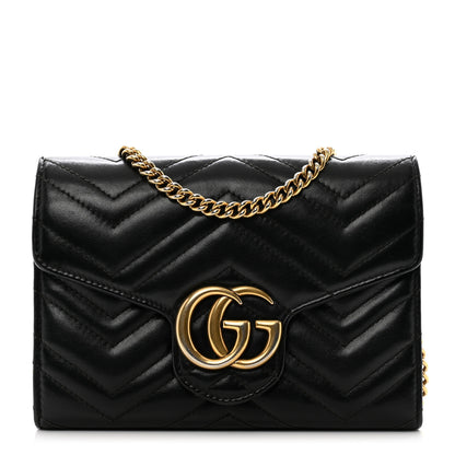 Gucci Calfskin Matelasse GG Marmont Chain Wallet Black 1 of 10
