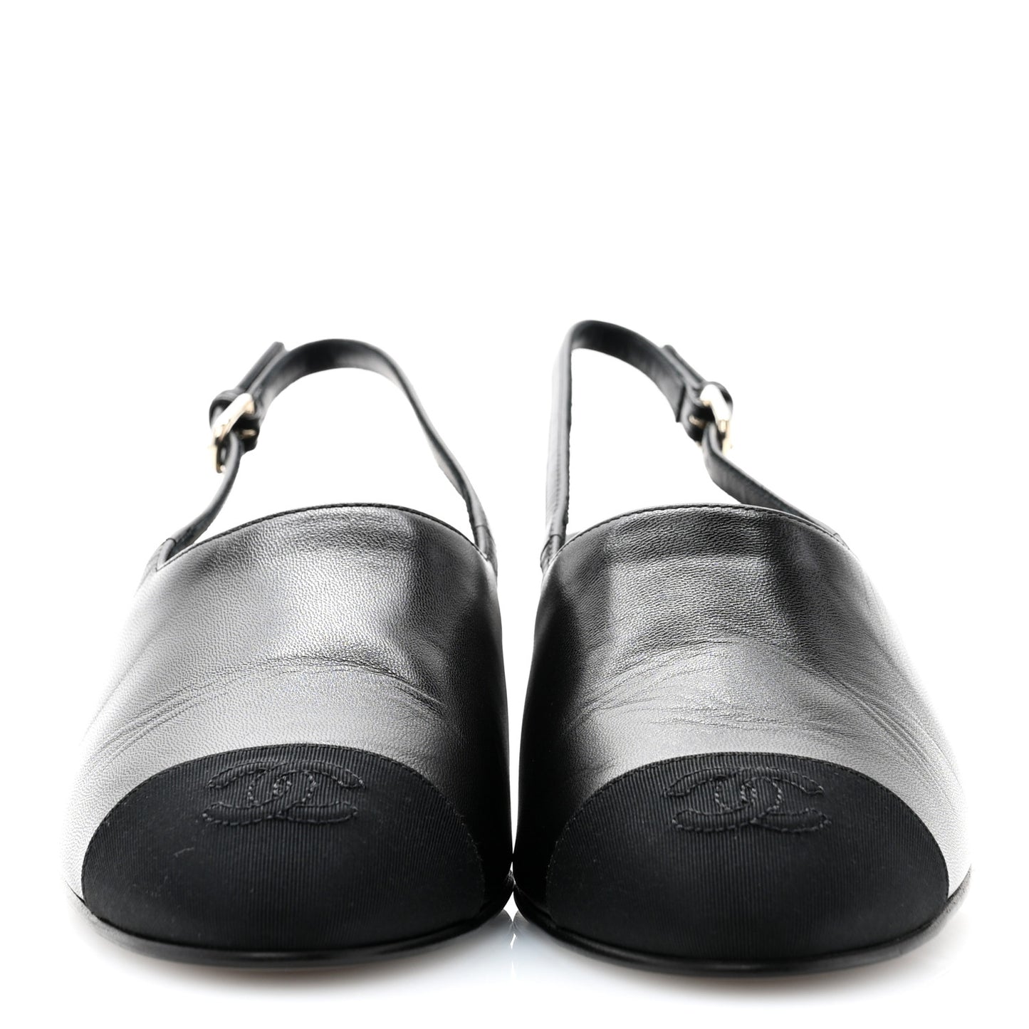 Goatskin Grosgrain Cap Toe CC Slingback Pumps 38.5 Black