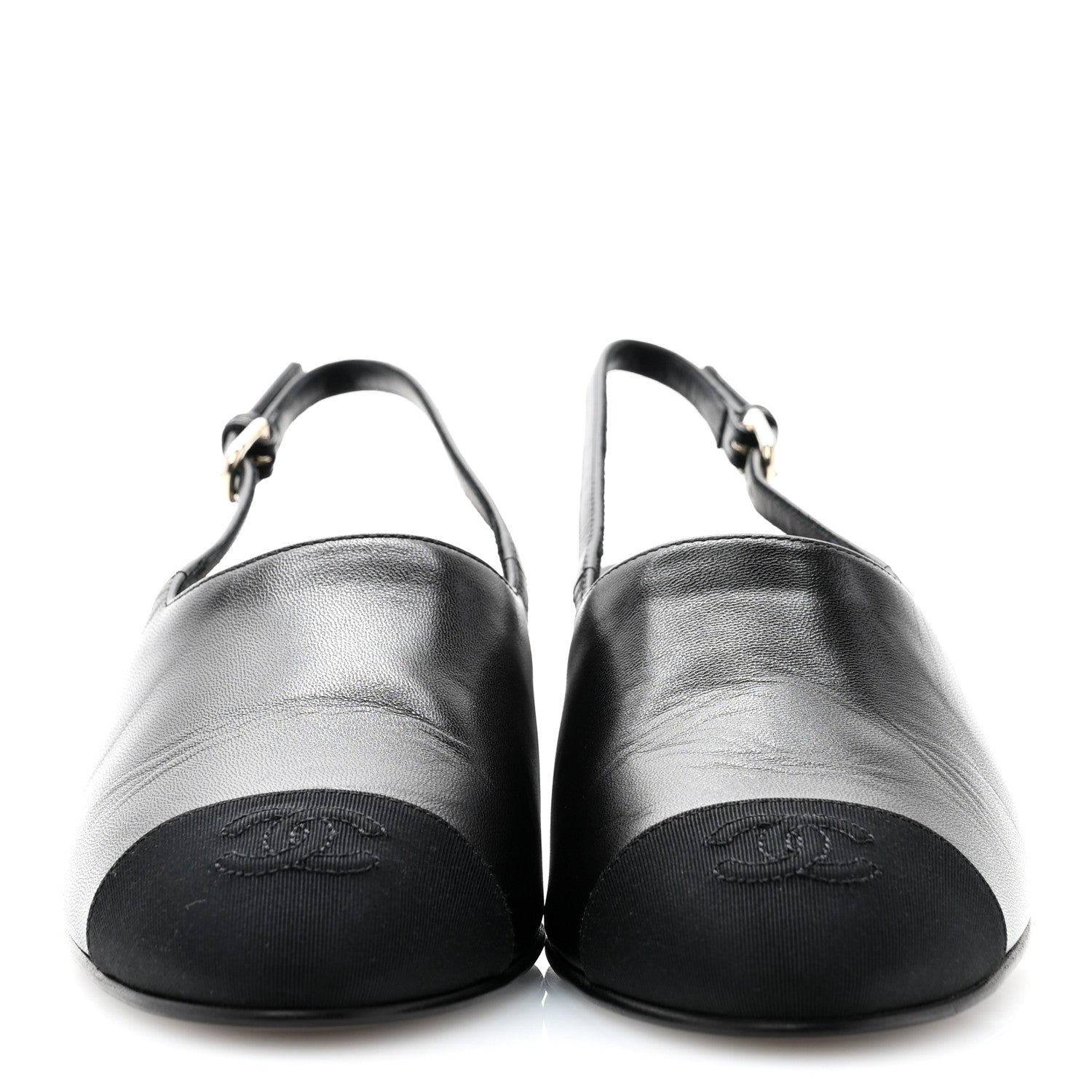 Chanel Goatskin Grosgrain Cap Toe CC Slingback Pumps 38.5 Black 2 of 10