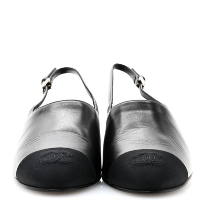 Chanel Goatskin Grosgrain Cap Toe CC Slingback Pumps 38.5 Black 2 of 10