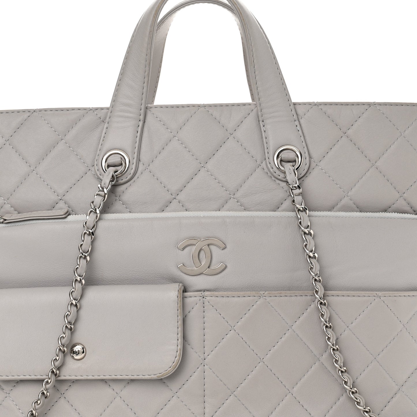 Calfskin Quilted Ultra Pocket Shopping Tote Grey
