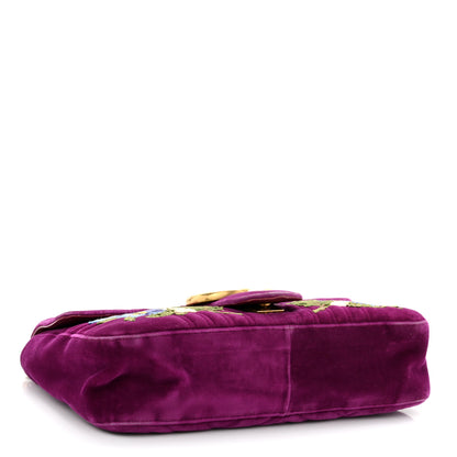 Gucci Velvet Matelasse Loved Embroidered Medium GG Marmont Shoulder Bag Fuchsia Violet Cyclamen 4 of 13