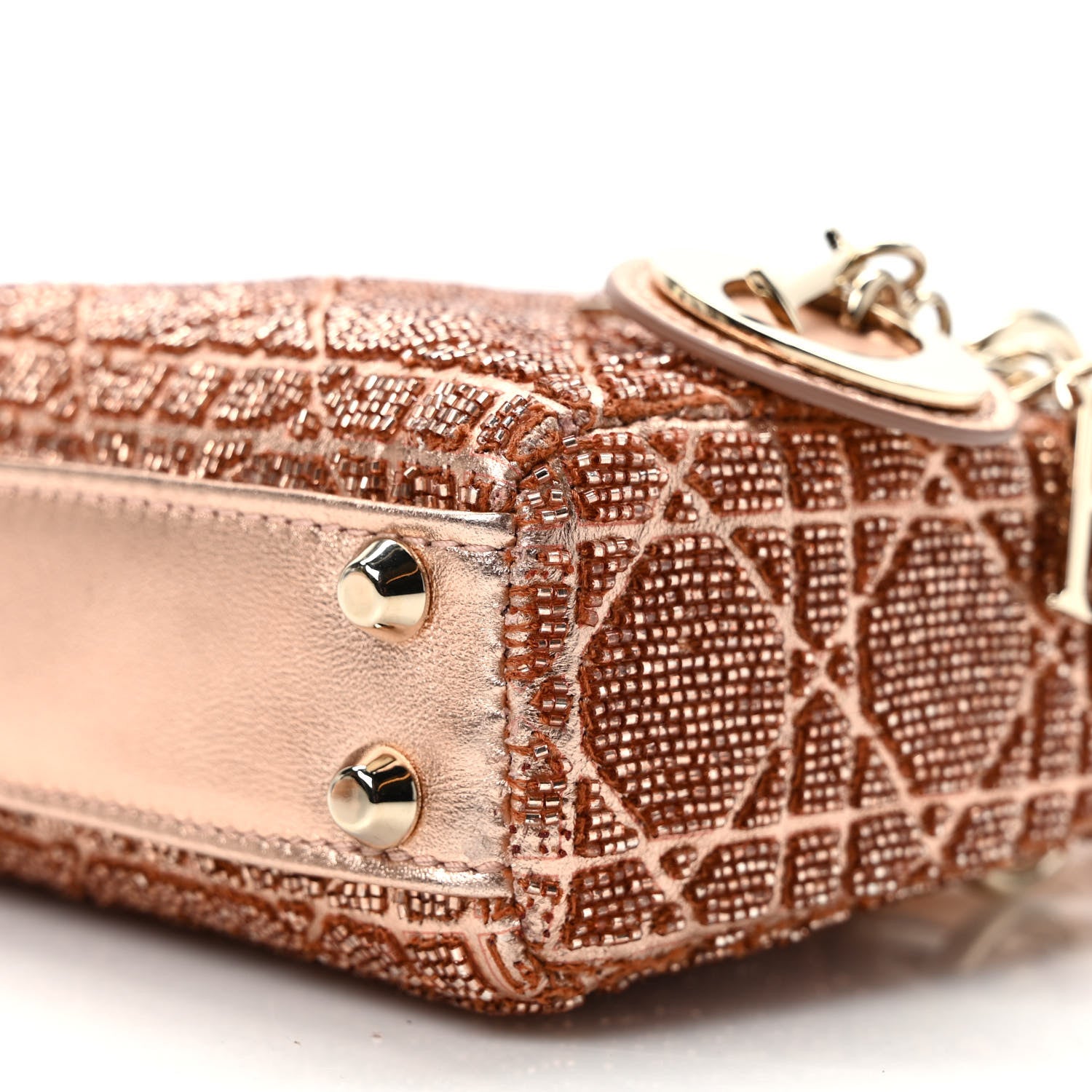 Christian Dior Lambskin Cannage Beaded Embroidery Micro Lady Dior Rose Gold 8 of 9