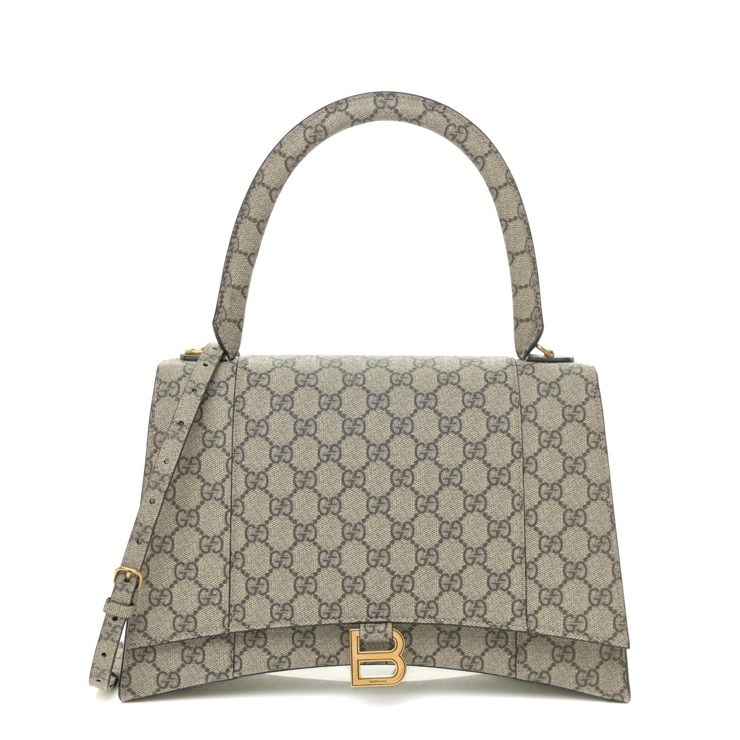 X GUCCI GG Supreme Monogram Medium Hourglass Top Handle Bag Beige Ebony