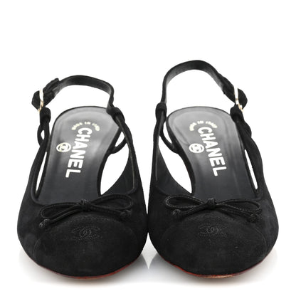 Chanel Suede Cap Toe CC Slingback Pumps 36 Black 3 of 12
