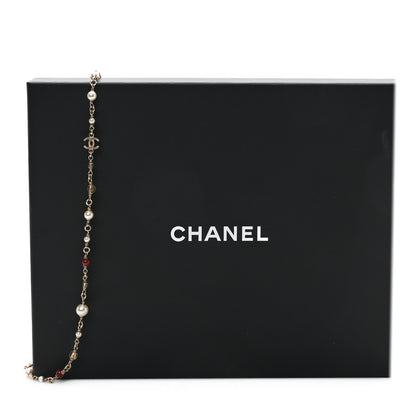 Chanel Pearl Bead Multi Strand CC Long Necklace Gold White Burgundy Yellow 5 of 5