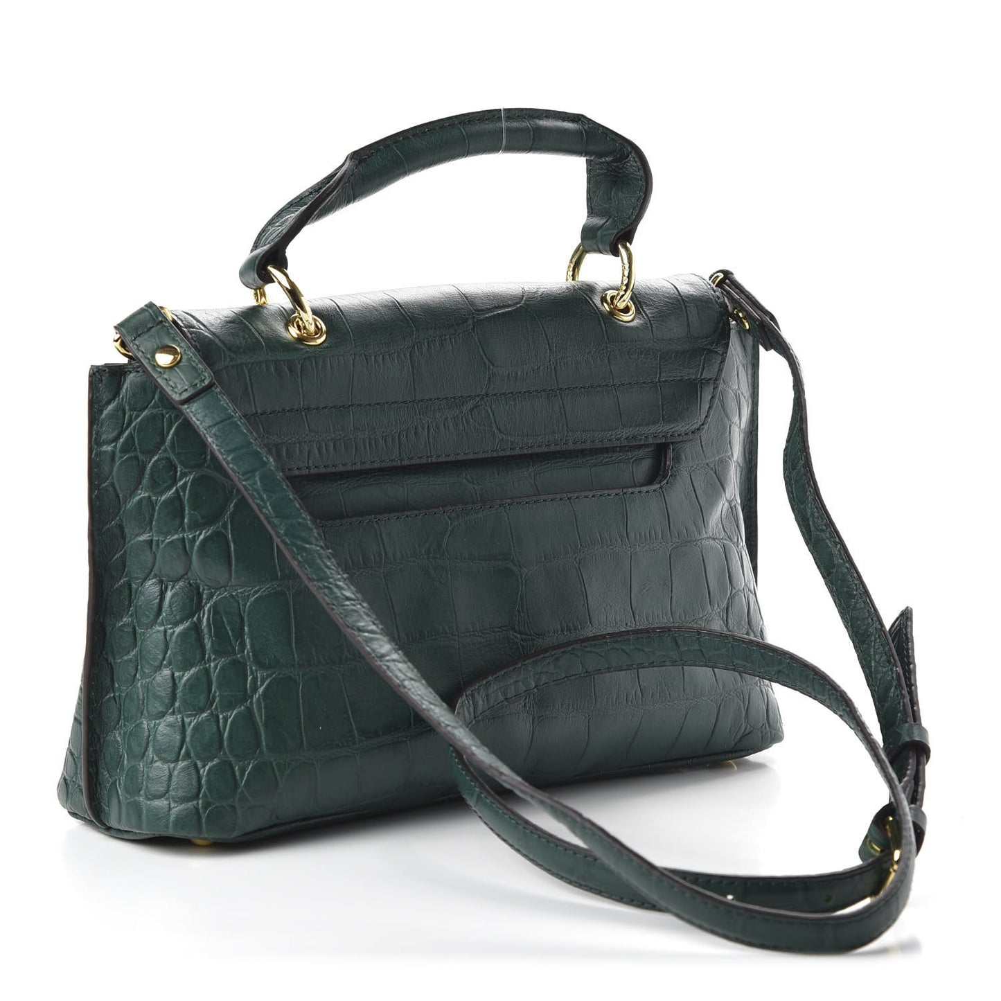 Calfskin Crocodile Embossed Top Handle Shoulder Bag Green
