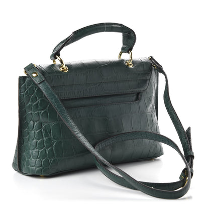 MCM Calfskin Crocodile Embossed Top Handle Shoulder Bag Green 3 of 9