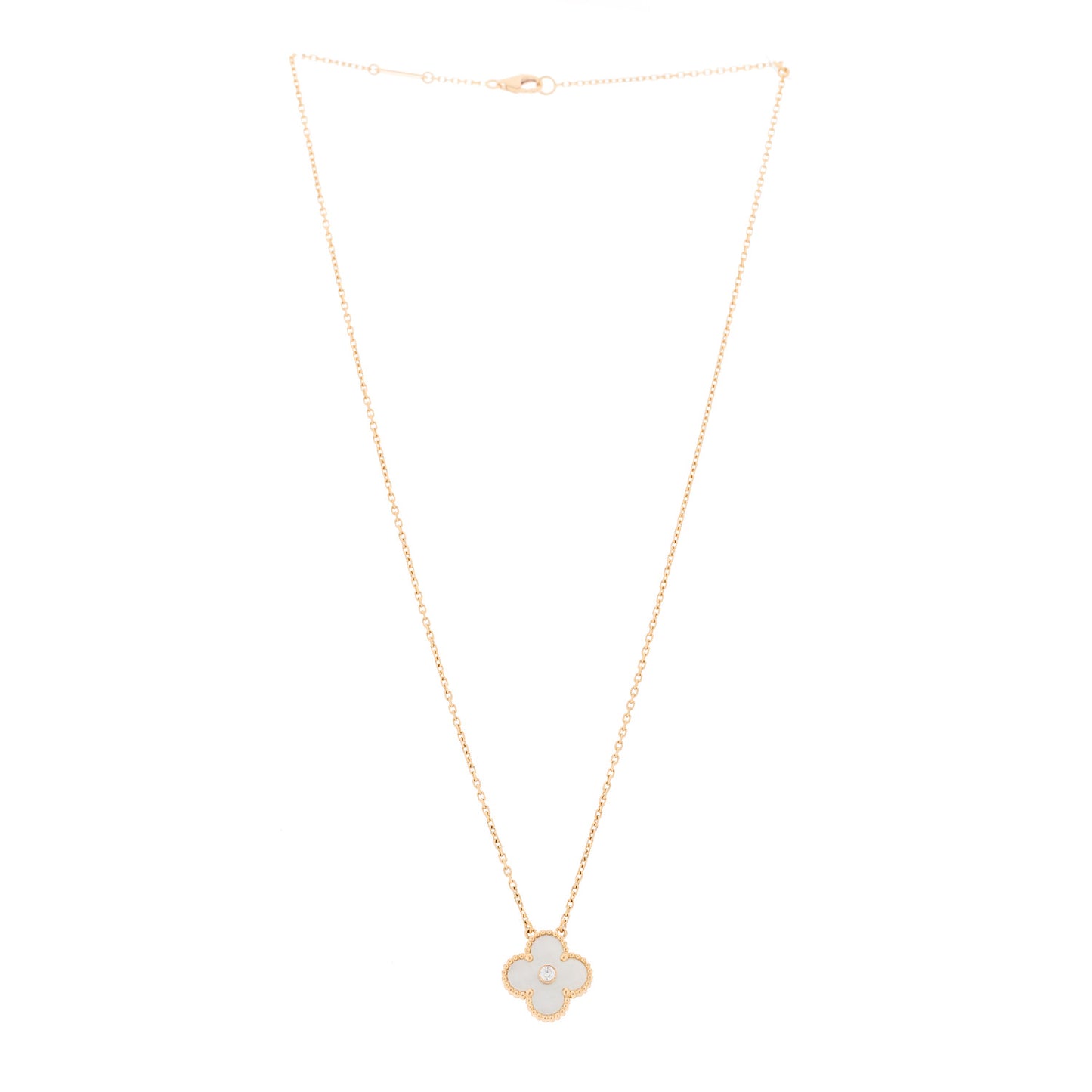 18K Rose Gold Diamond Mother of Pearl Vintage Alhambra Pendant Necklace