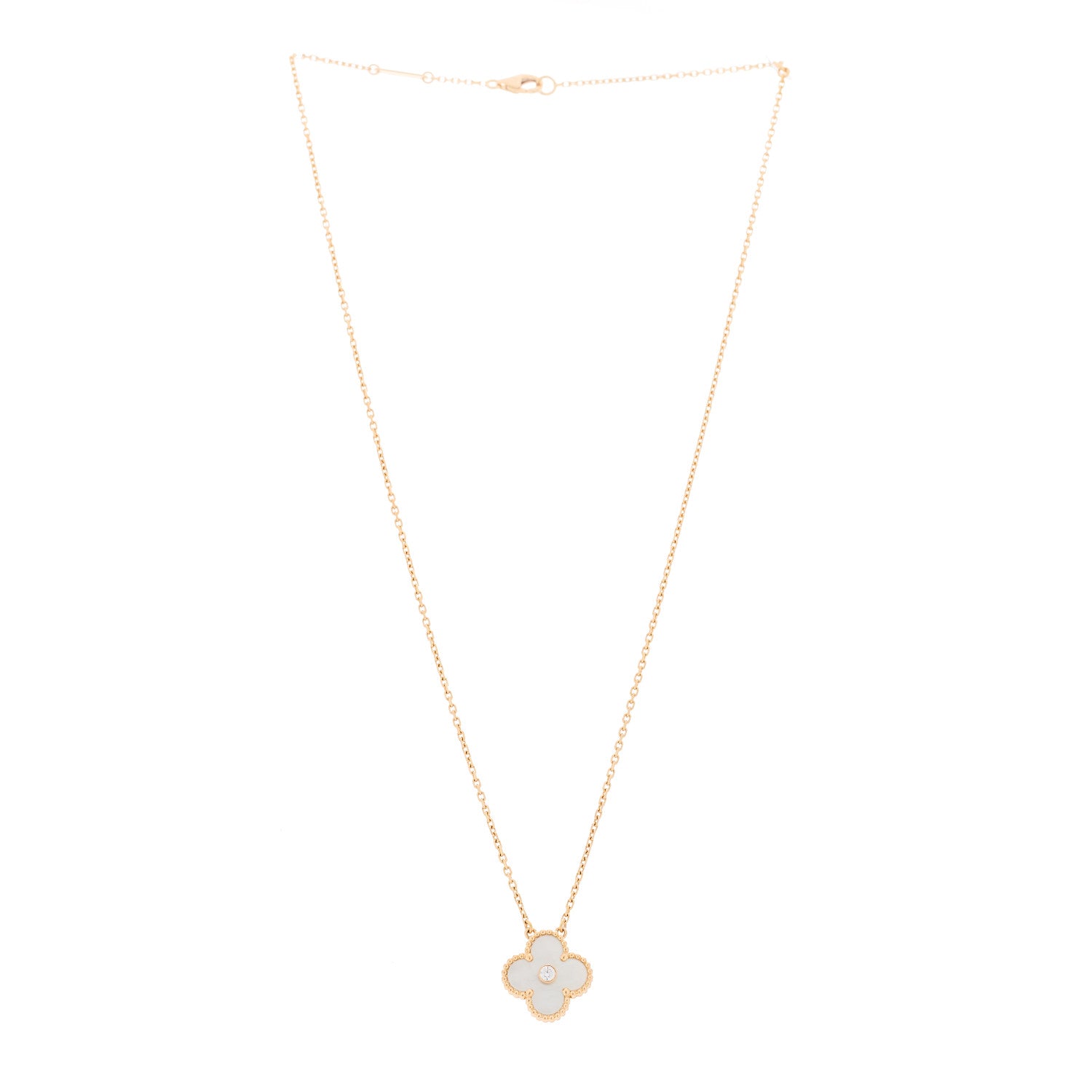 Van Cleef & Arpels 18K Rose Gold Diamond Mother of Pearl Vintage Alhambra Pendant Necklace 3 of 7