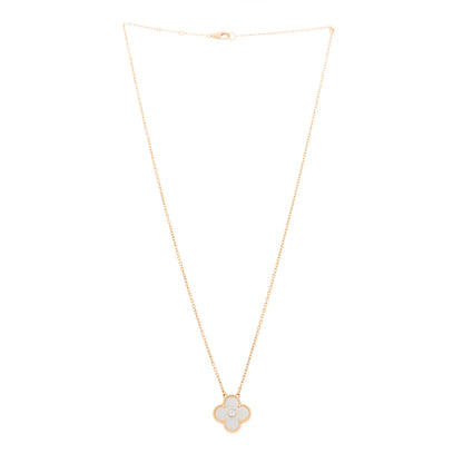 Van Cleef & Arpels 18K Rose Gold Diamond Mother of Pearl Vintage Alhambra Pendant Necklace 3 of 7