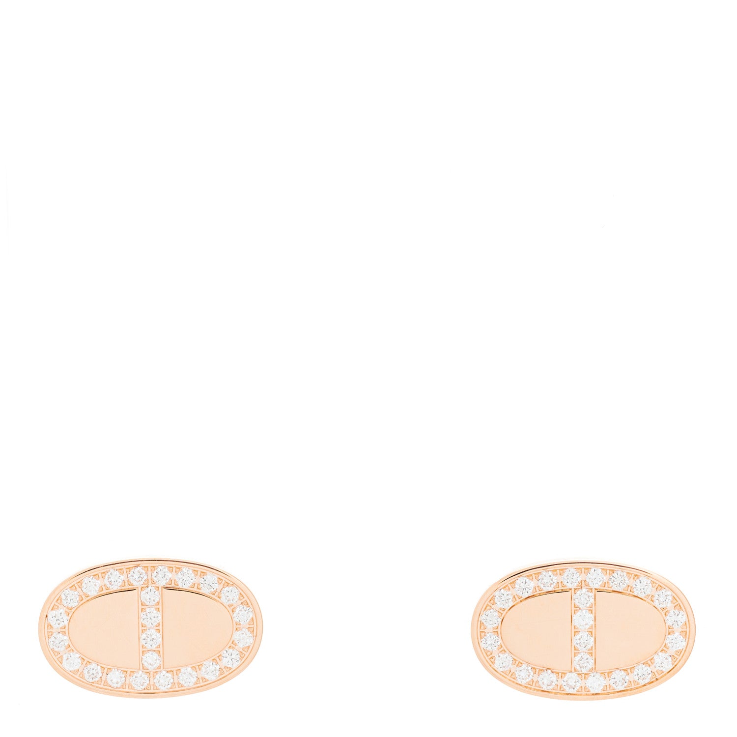 Hermes 18K Rose Gold Diamond Chaine d'Ancre Contour Stud Earrings 1 of 5