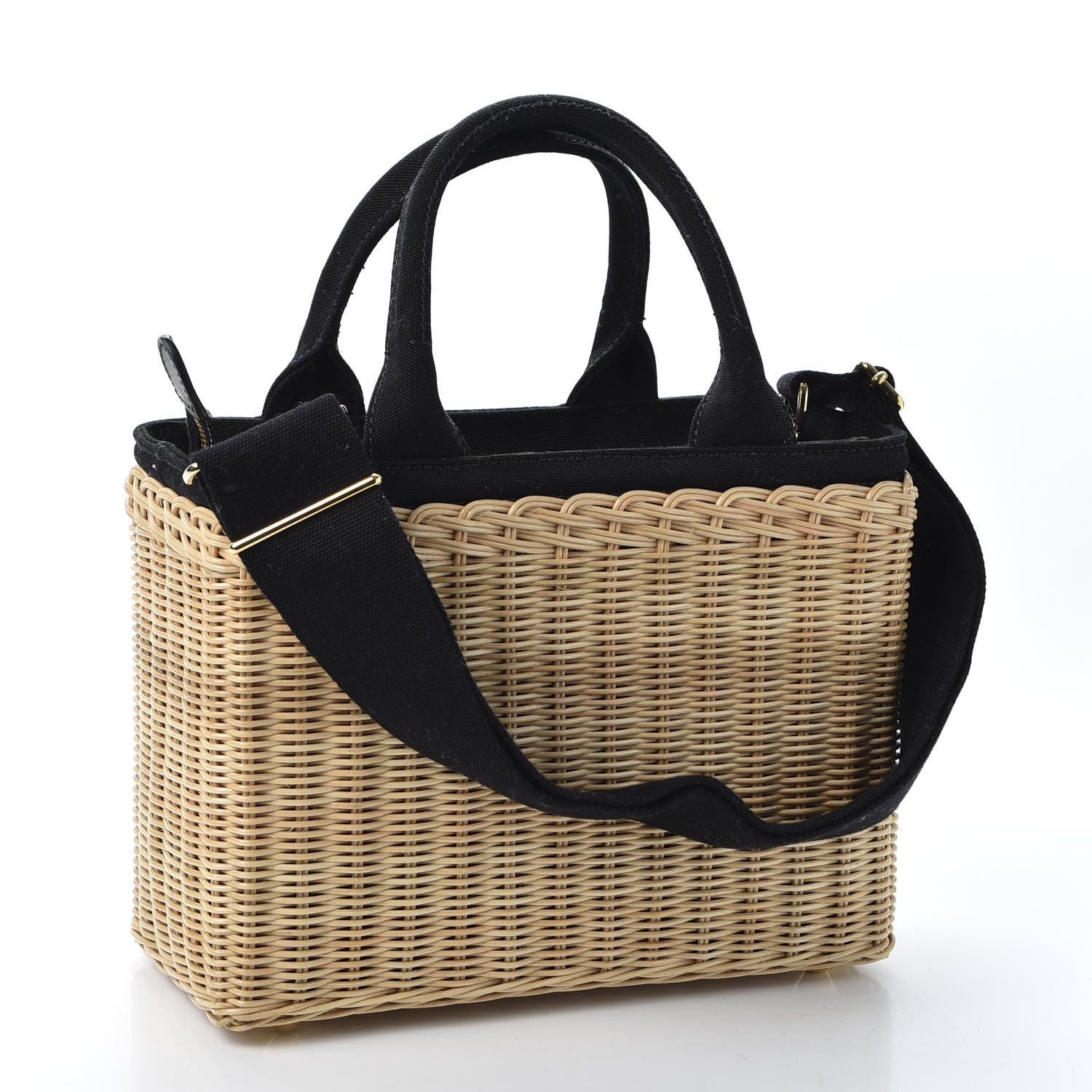 Prada Wicker Canvas Patch Comics Shoulder Bag Black 2 of 9