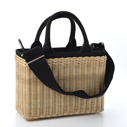 Prada Wicker Canvas Patch Comics Shoulder Bag Black 2 of 9