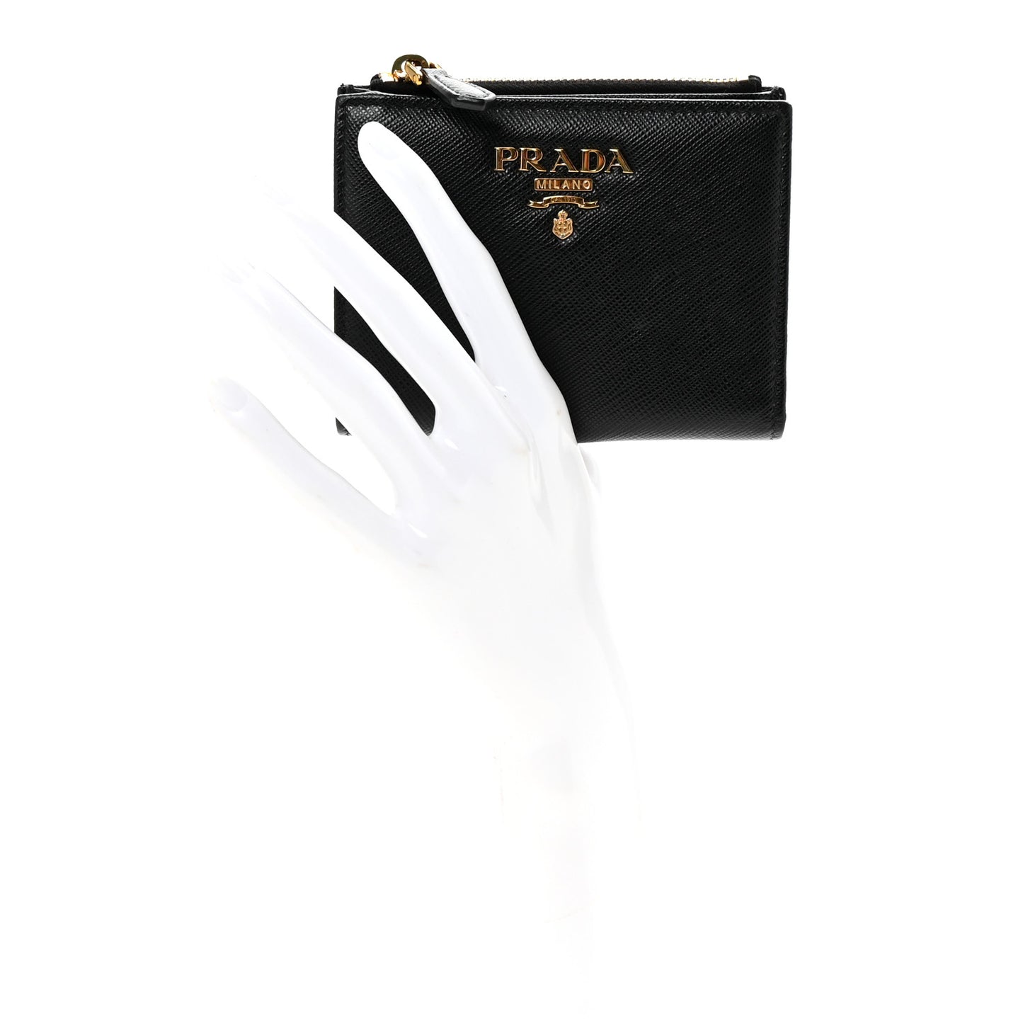 Saffiano Zip Top Compact Wallet Black