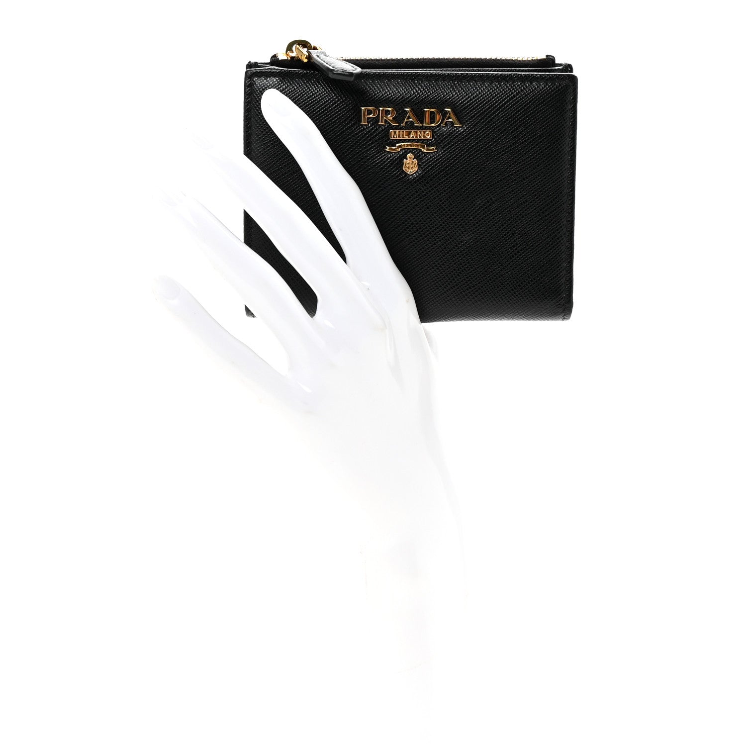 Prada Saffiano Zip Top Compact Wallet Black 2 of 6