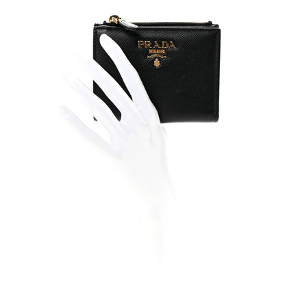 Prada Saffiano Zip Top Compact Wallet Black 2 of 6