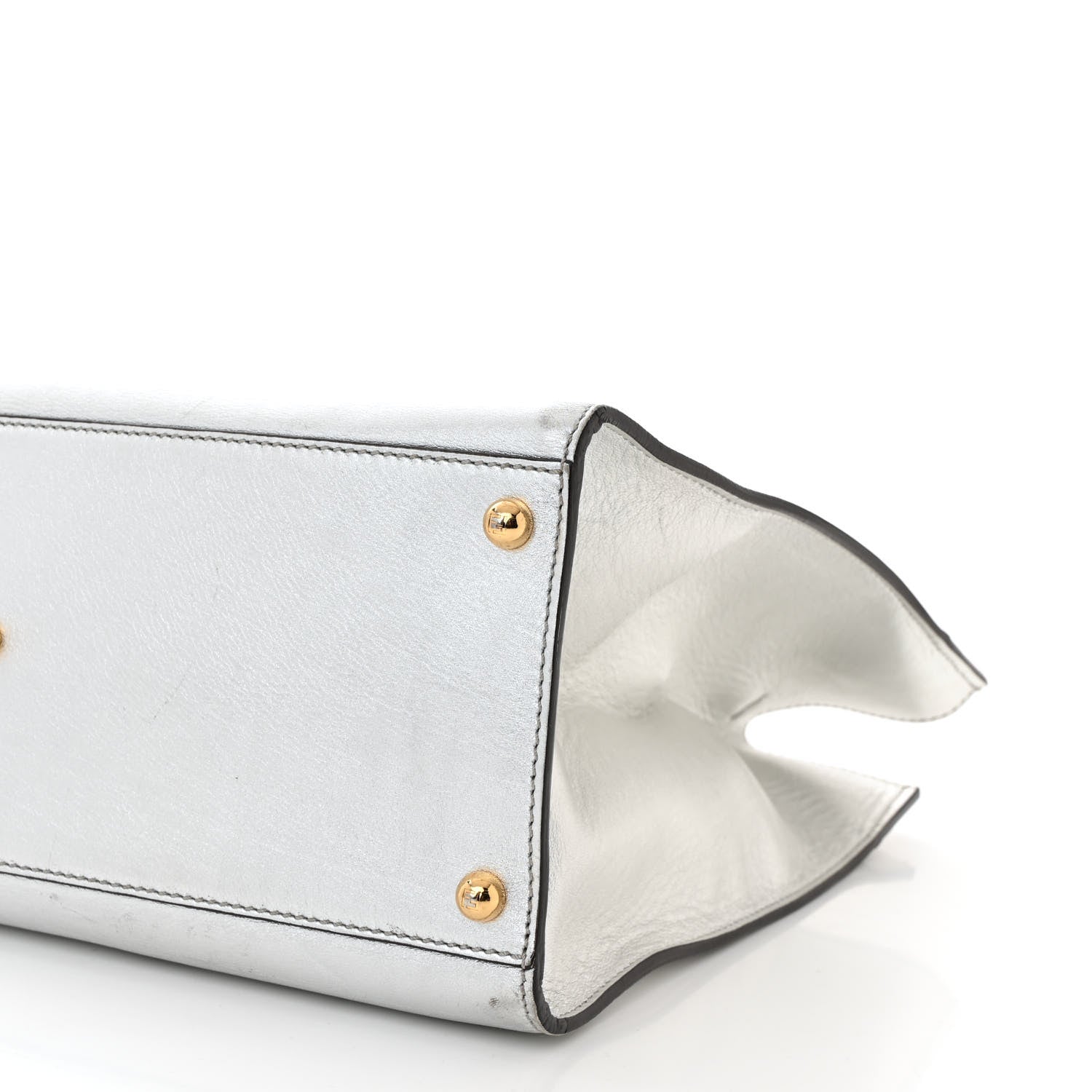 Fendi Vitello Catalan Mirror Plexiglass Logo Embossed Medium Fendi Sunshine Shopper Tote Argento 9 of 12