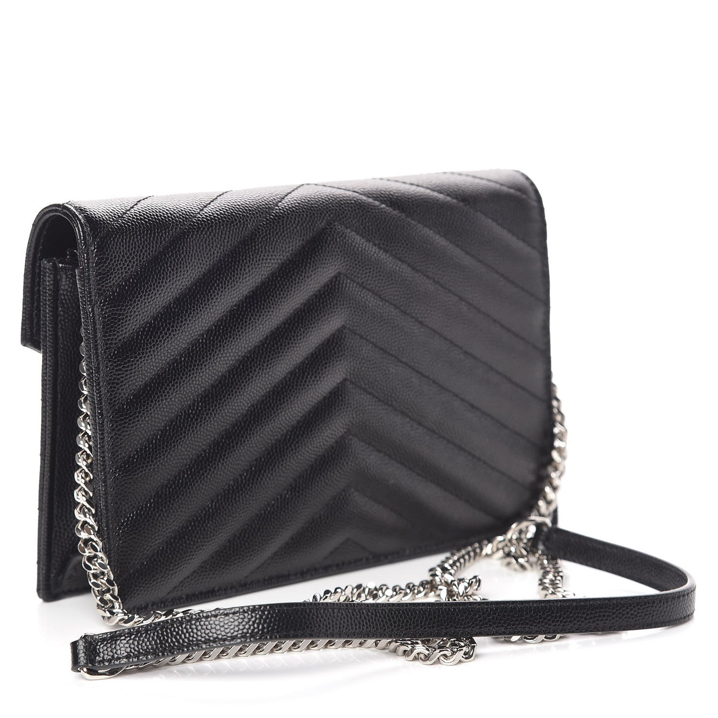 Grain De Poudre Matelasse Chevron Monogram Envelope Chain Wallet Black