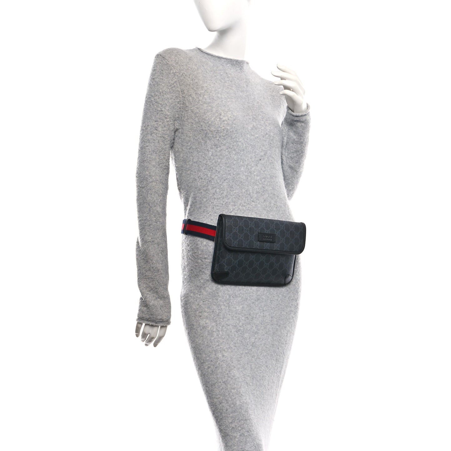 GG Supreme Monogram Web Slim Belt Bag Black Grey