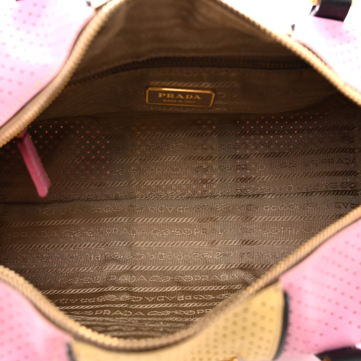 Saffiano Perforated Striped Shoulder Bag Pink Yellow Black