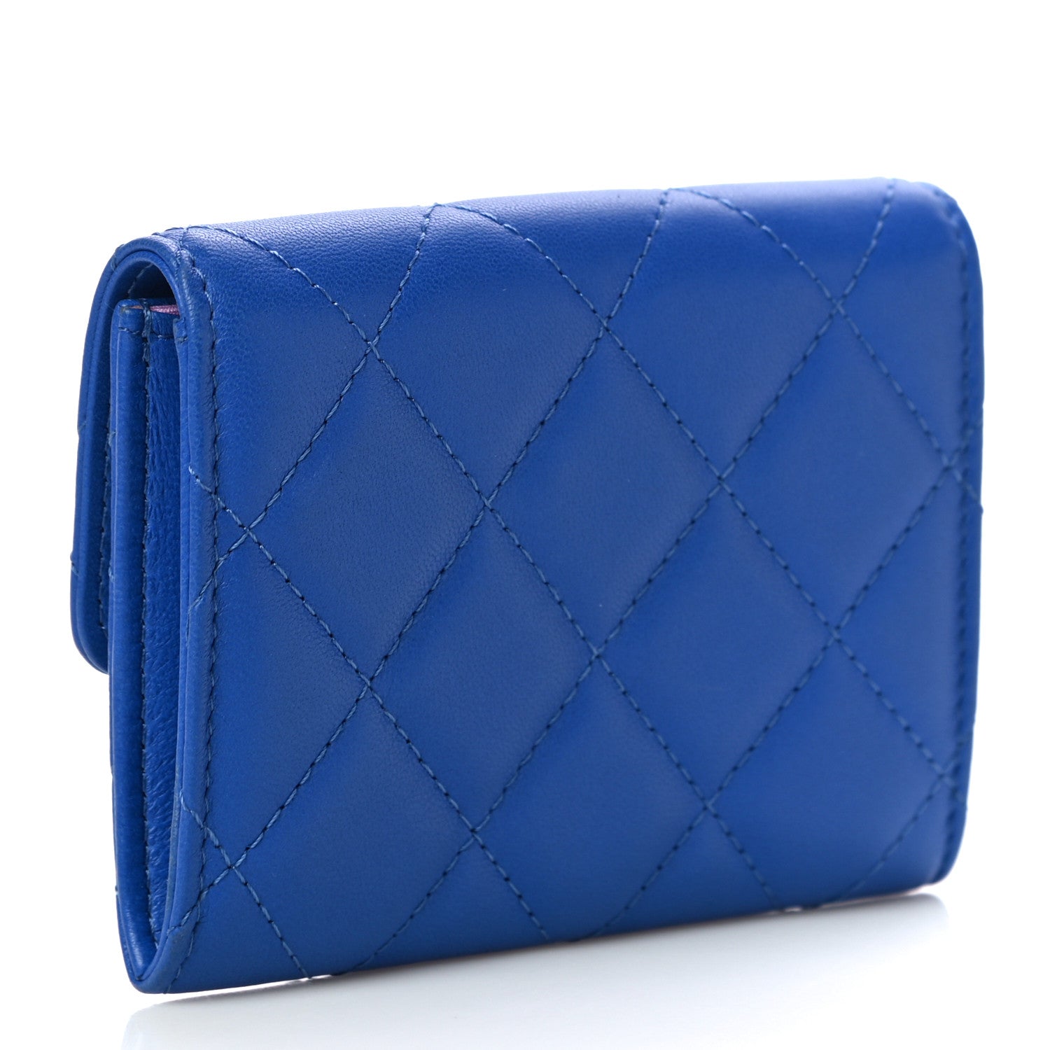 Chanel Lambskin Quilted Flap Card Holder Blue 3 of 12