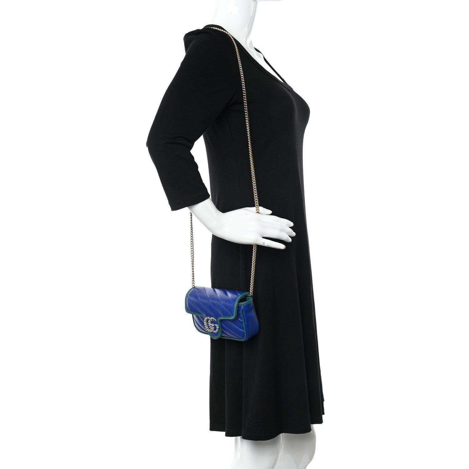 Gucci Azalea Calfskin Enamel Matelasse Diagonal Super Mini Torchon GG Marmont Shoulder Bag Imperial Blue Pavone 2 of 8
