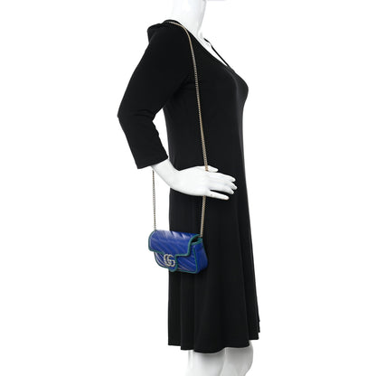 Gucci Azalea Calfskin Enamel Matelasse Diagonal Super Mini Torchon GG Marmont Shoulder Bag Imperial Blue Pavone 2 of 8