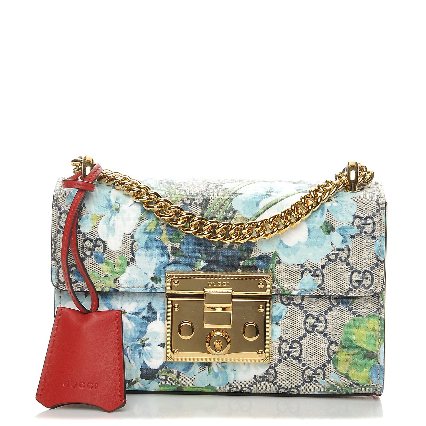 GG Supreme Monogram Blooms Small Padlock Shoulder Bag Beige Blue Navy Hibiscus Red