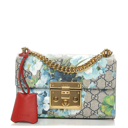 Gucci GG Supreme Monogram Blooms Small Padlock Shoulder Bag Beige Blue Navy Hibiscus Red 1 of 8