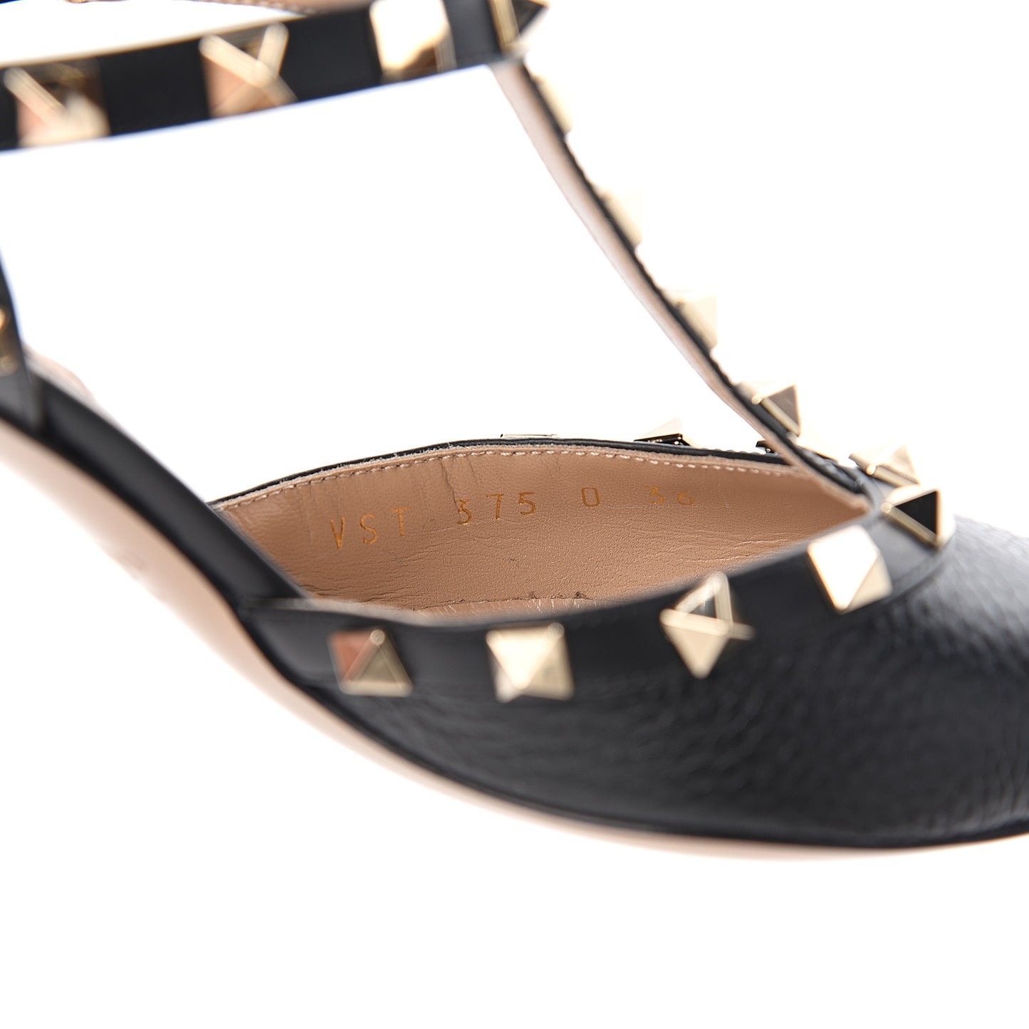 Nappa Rockstud Ankle Strap Low Heel Pumps 36 Black