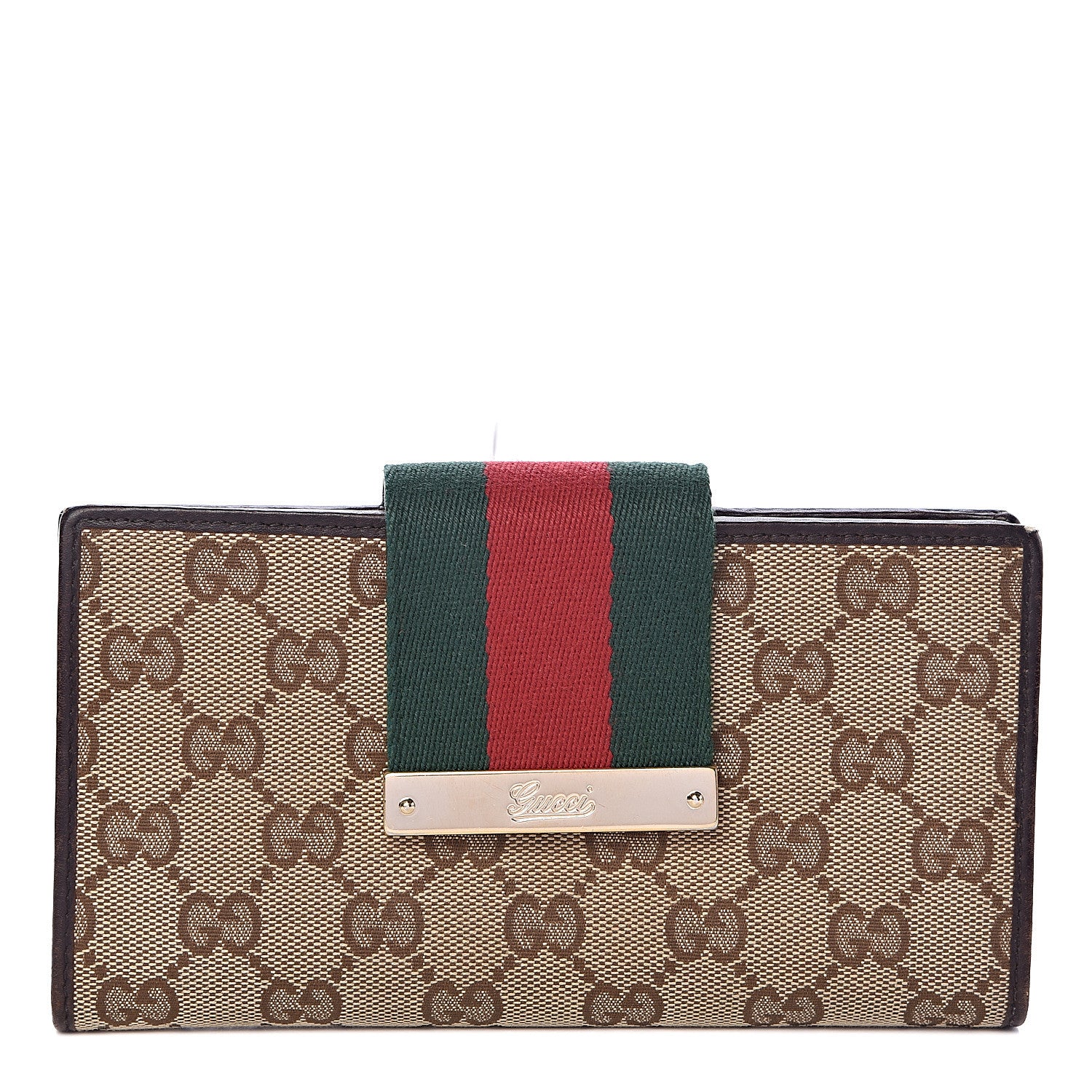 Gucci Monogram Calfskin Ladies Web Continental Wallet Beige Ebony Cocoa 1 of 9