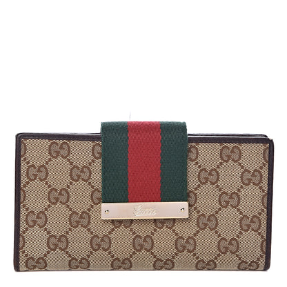 Gucci Monogram Calfskin Ladies Web Continental Wallet Beige Ebony Cocoa 1 of 9