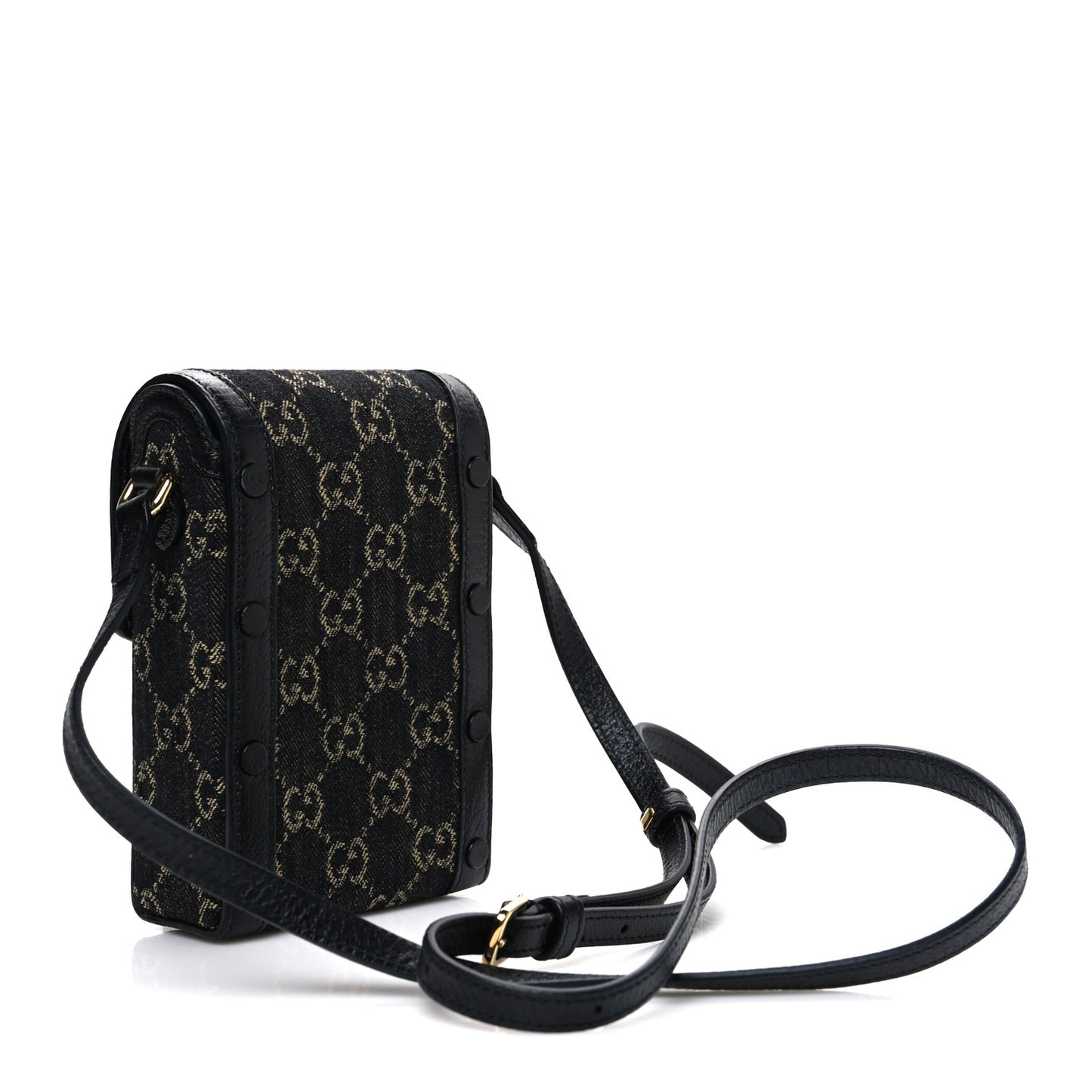 Jacquard Black Denim GG Monogram Textured Dollar Calfskin Mini Horsebit 1955 Crossbody Bag Black Ivory
