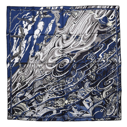 Hermes Silk De la Mer Au Ciel Scarf 90 Marine Gris Blanc 1 of 3