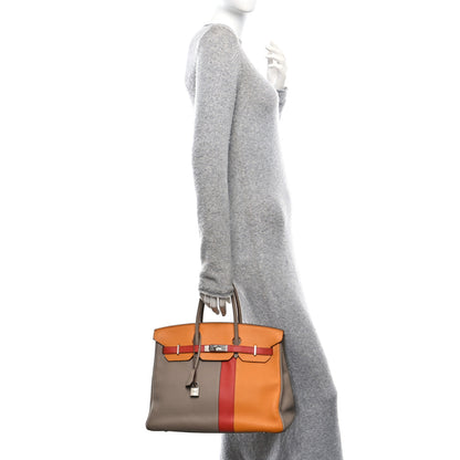 Hermes Taurillon Clemence Swift Tri-Color Birkin 35 Sanguine Gris Tourterelle Moutarde 2 of 14