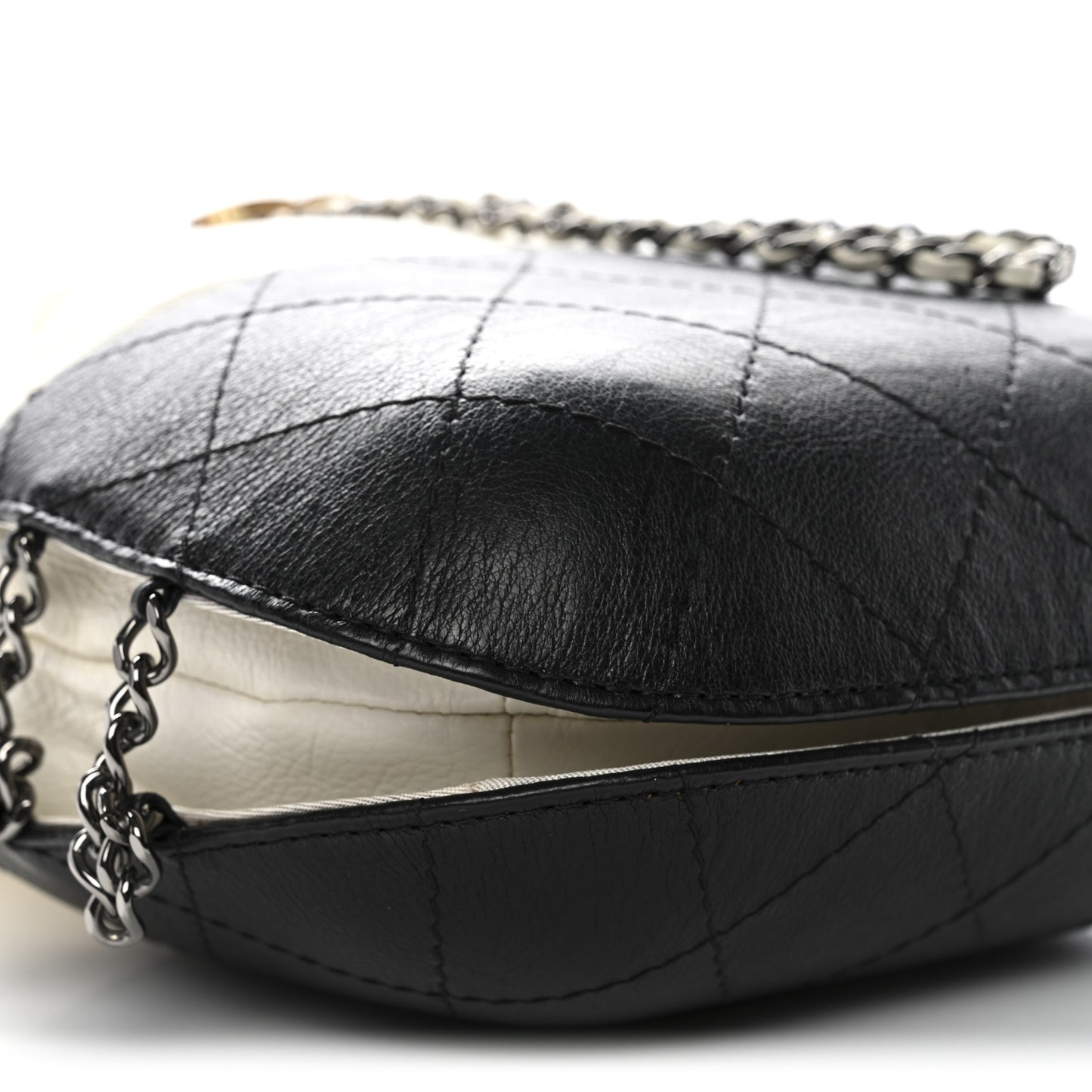 Aged Calfskin Quilted Small Gabrielle Bucket White Black