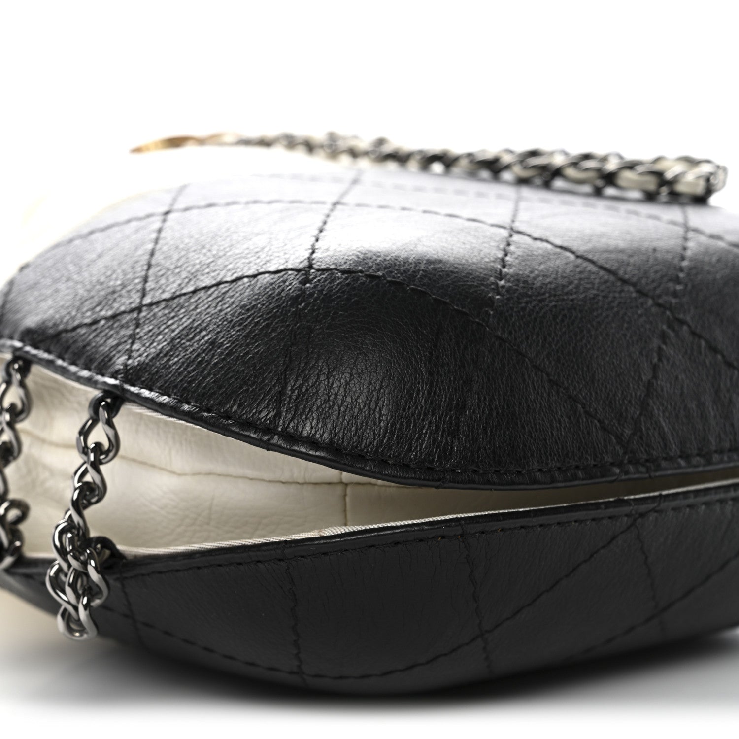 Chanel Aged Calfskin Quilted Small Gabrielle Bucket White Black 9 of 11