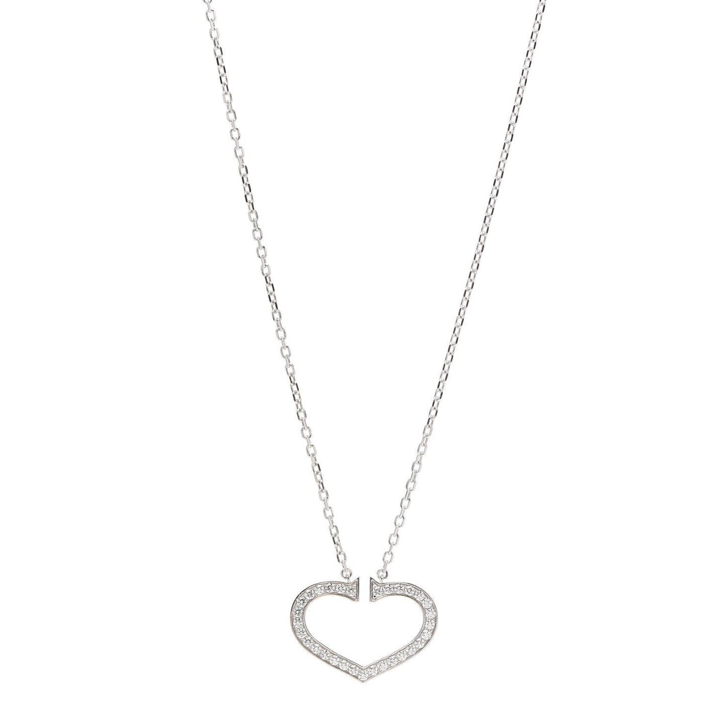 18K White Gold Diamond Large Hearts and Symbols Pendant Necklace