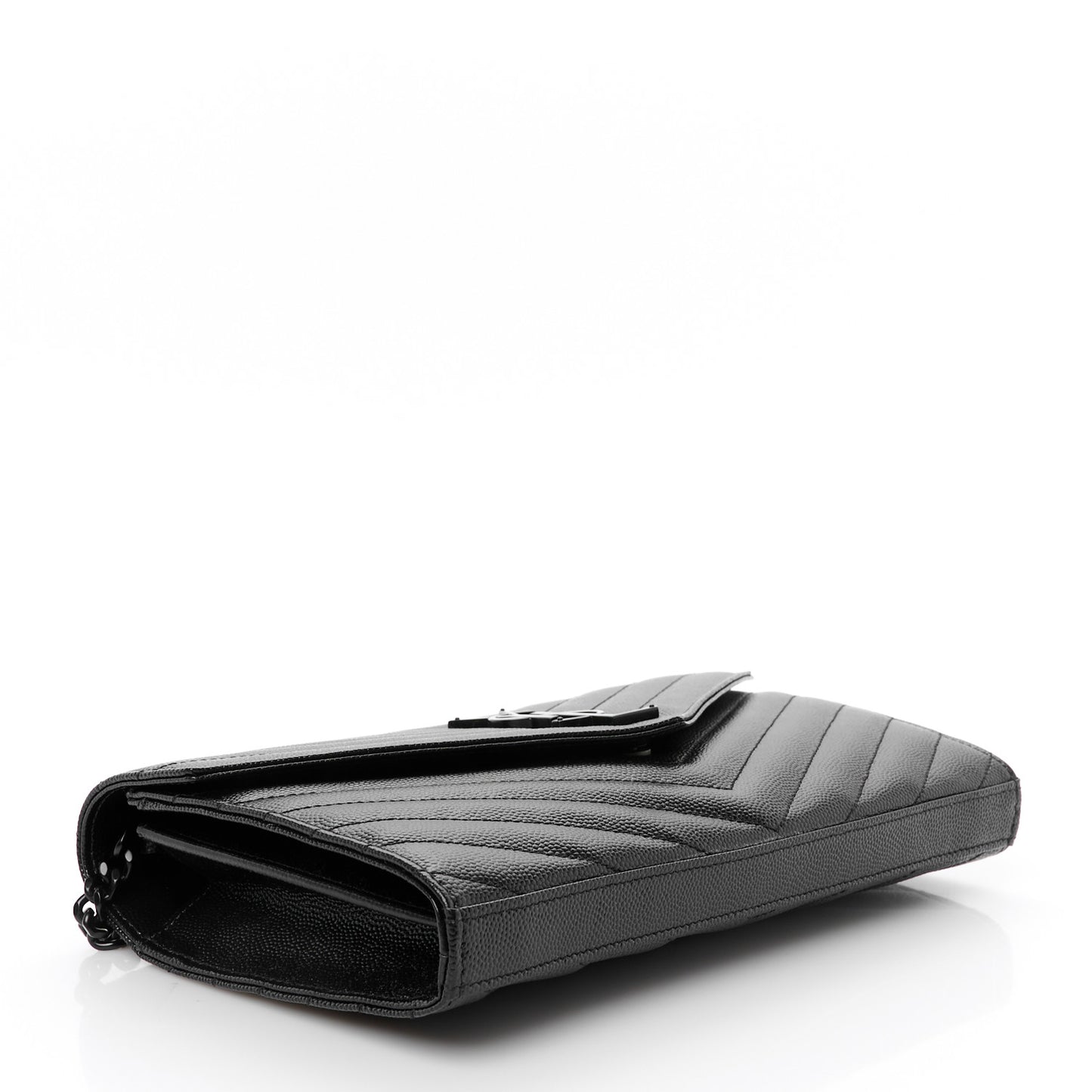Grain De Poudre Matelasse Chevron Monogram Monochrome Chain Wallet Black
