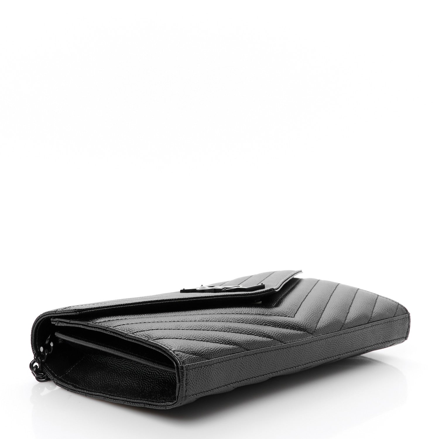 Saint Laurent Grain De Poudre Matelasse Chevron Monogram Monochrome Chain Wallet Black 4 of 9