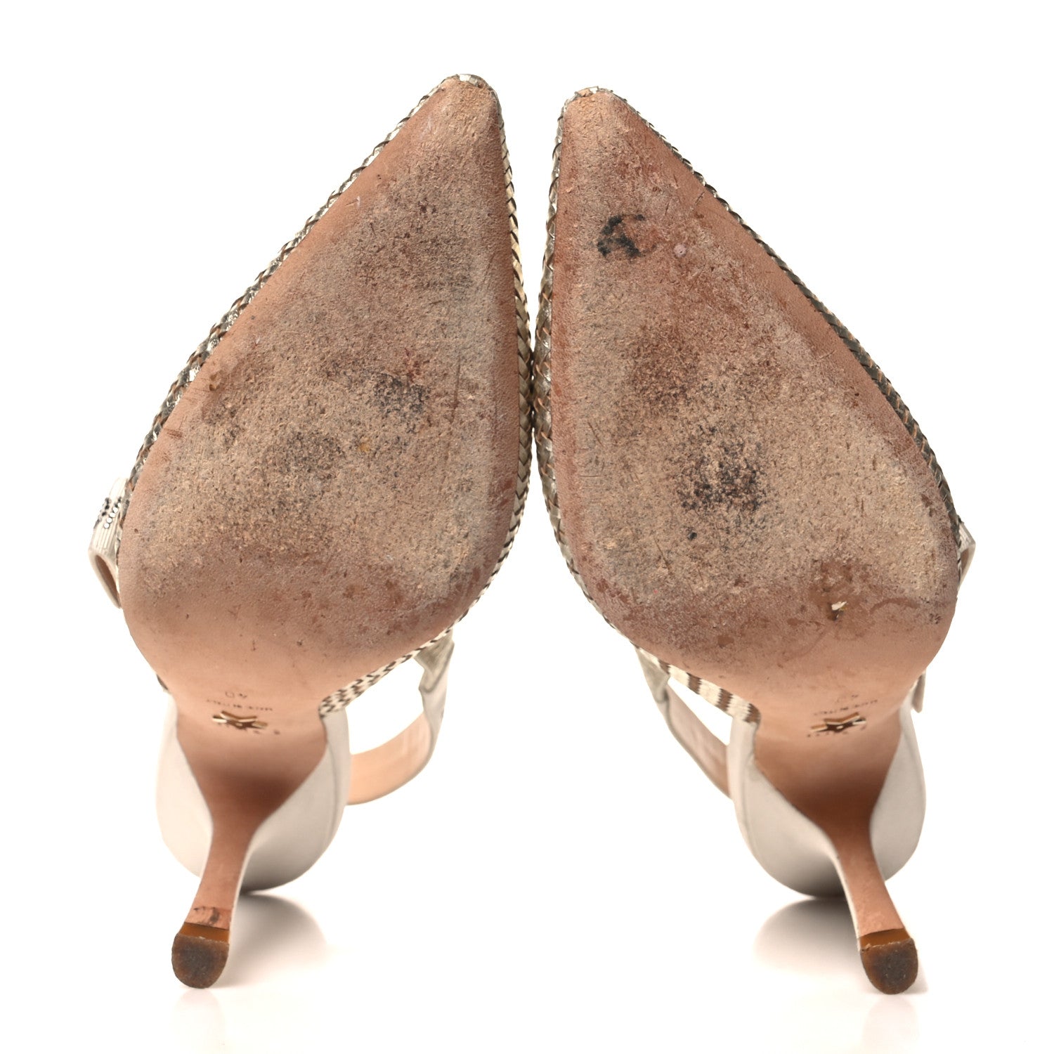 Christian Dior Laminated Calfskin Ribbon Crystal Woven J'Adior Slingback 100mm Pumps 40 Pale Gold 5 of 9