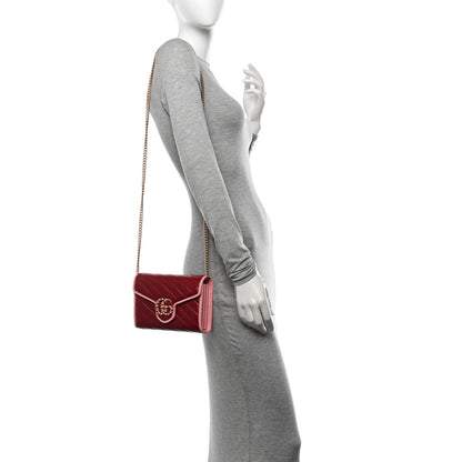 Gucci Azalea Calfskin Enamel Matelasse Diagonal Torchon GG Marmont Chain Wallet New Cherry Red Wild Rose 2 of 11